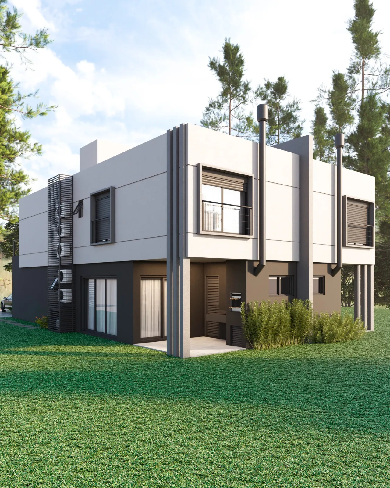 Vista lateral das Casas Twins com brise vertical