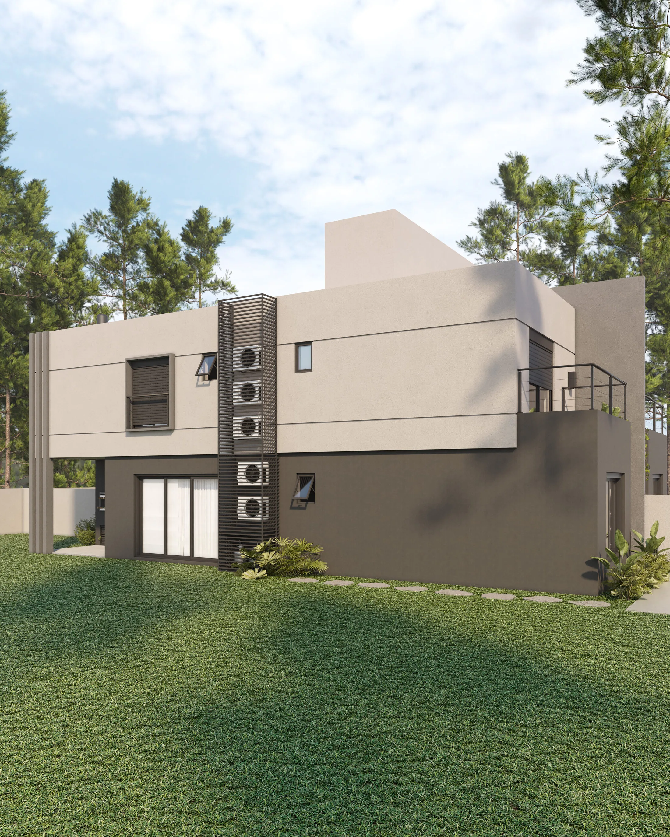 Vista lateral das Casas Twins com brise vertical